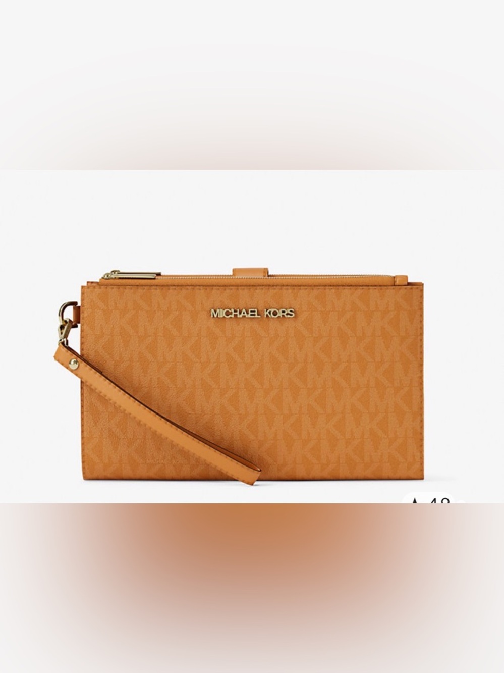 Michael Kors Caramel Logo Wristlet Clutch with Gold Hardware